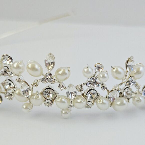 David\'s Bridal Swarovski Crystal Cultured Pearl Silver Wedding Tiara Headpiece